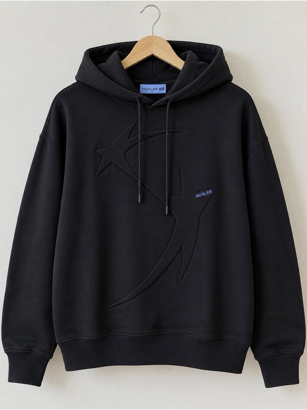 Mugler x H&M Black Embossed Star Logo Hoodie